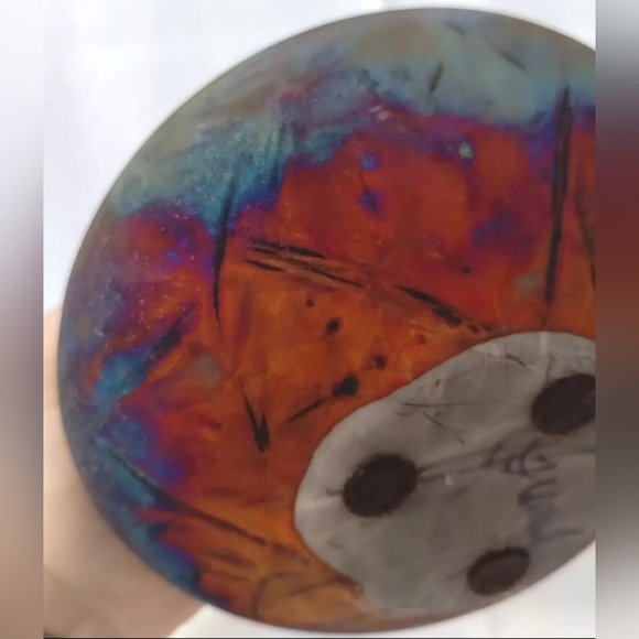 Vintage RAKU round vase ceramic matte Copper Flash artist studio pottery SIGNED - Picture 11 of 11